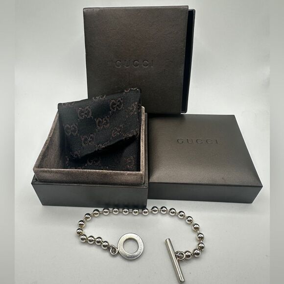 Authentic 7" Gucci Sterling Silver toggle bracelet w/ original dust bag and box! - Picture 1 of 16
